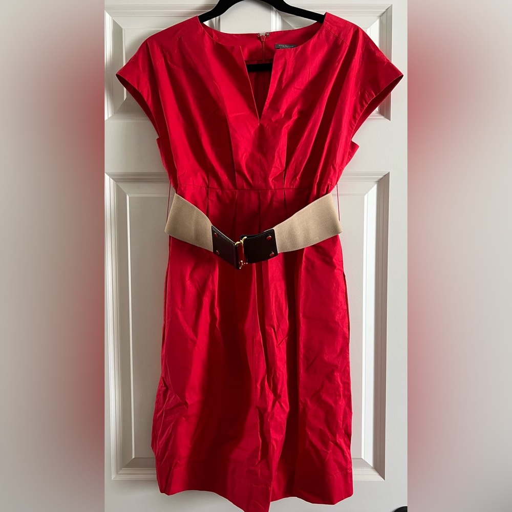 Ann Taylor Red Dress with Tan Belt